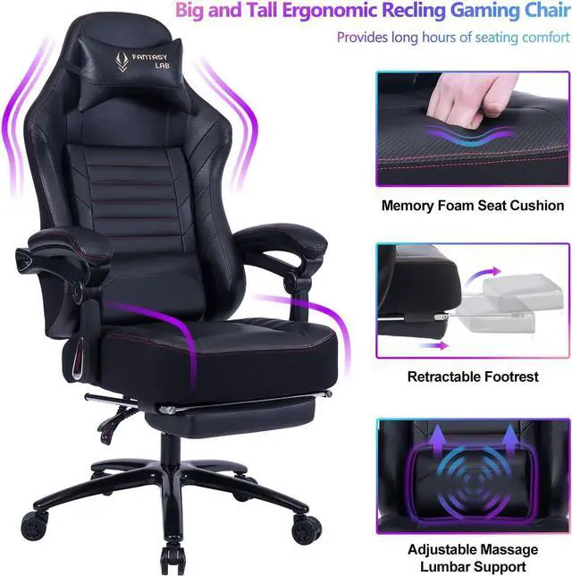 Alt view image 6 of 6 - Fantasylab Big and Tall Gaming Chair 400LBS Gaming Chair with Footrest Massage Gaming Chair Memory Foam Adjustable Tilt Back Angle Gaming Chair for Heavy People with Metal Base
