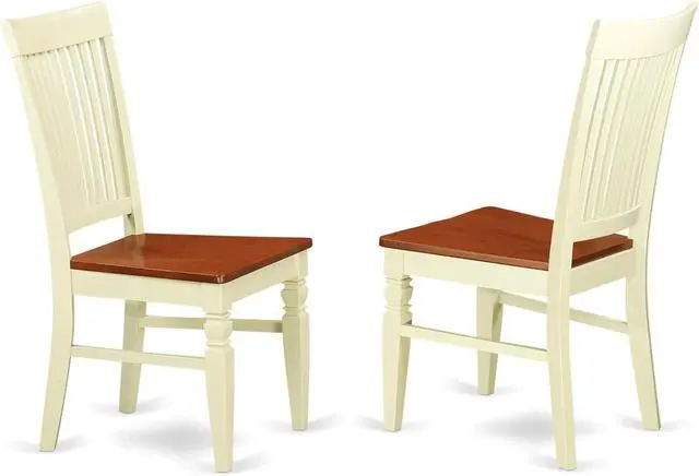 Main image of East West Furniture WEC-BMK-W Weston Kitchen Dining Chairs - Slat Back Wood Seat Chairs, Set of 2, Buttermilk & Cherry