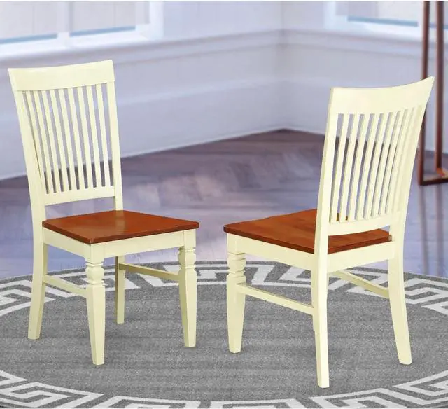 Alt view image 2 of 5 - East West Furniture WEC-BMK-W Weston Kitchen Dining Chairs - Slat Back Wood Seat Chairs, Set of 2, Buttermilk & Cherry