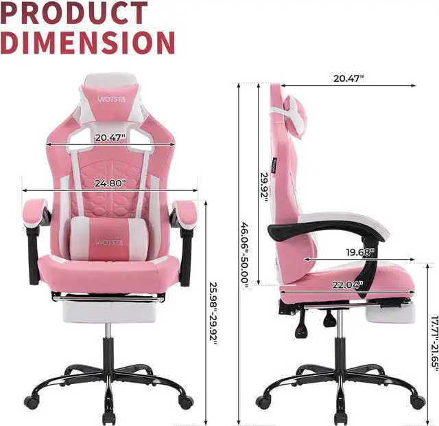 Alt view image 2 of 7 - Gaming Chair with Massage,Ergonomic PC Computer Chair with Footrest Comfortable Headrest and Lumbar Support,High Back PVC Leather,300LBS (Pink)
