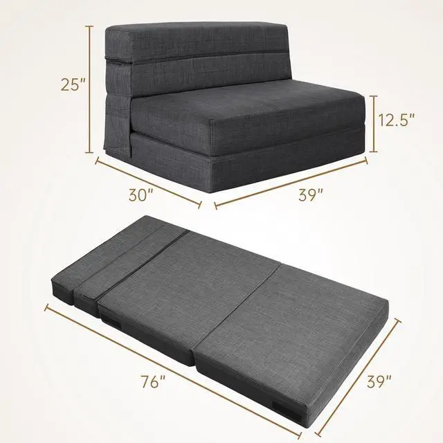 Alt view image 3 of 6 - Fold Sofa Bed Couch Twin Size with Pillow Memory Foam Convertible Sleeper Chair Bed Futon Lazy for Living Room/Home Office/Guest Beds/Apartment/Upstairs Loft,Dark Gray