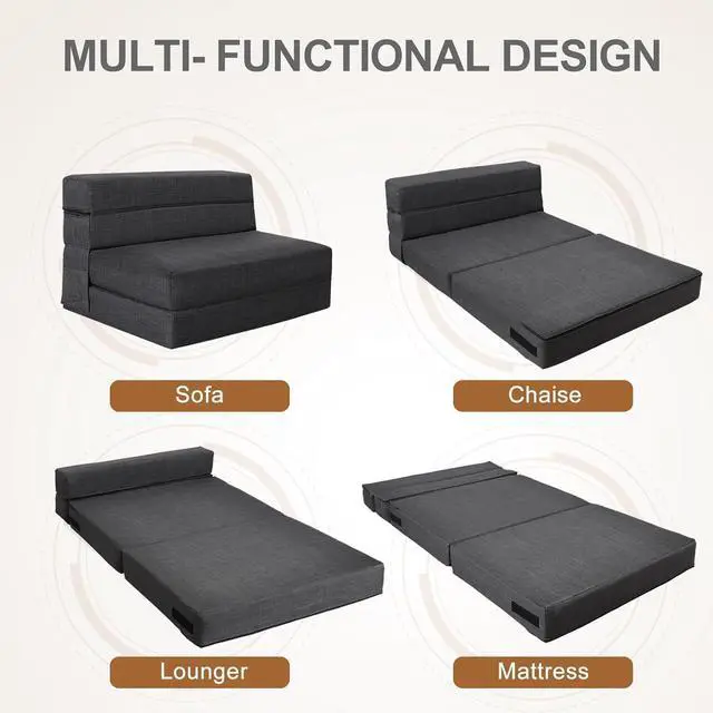 Alt view image 4 of 6 - Fold Sofa Bed Couch Twin Size with Pillow Memory Foam Convertible Sleeper Chair Bed Futon Lazy for Living Room/Home Office/Guest Beds/Apartment/Upstairs Loft,Dark Gray