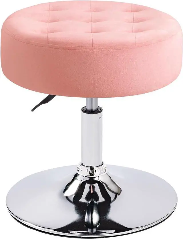 Main image of Furnimart Pink Round Velvet Vanity Ottoman Stool, Contemporary Makeup Modern Accent Stool for Bedroom Living Room Entryway