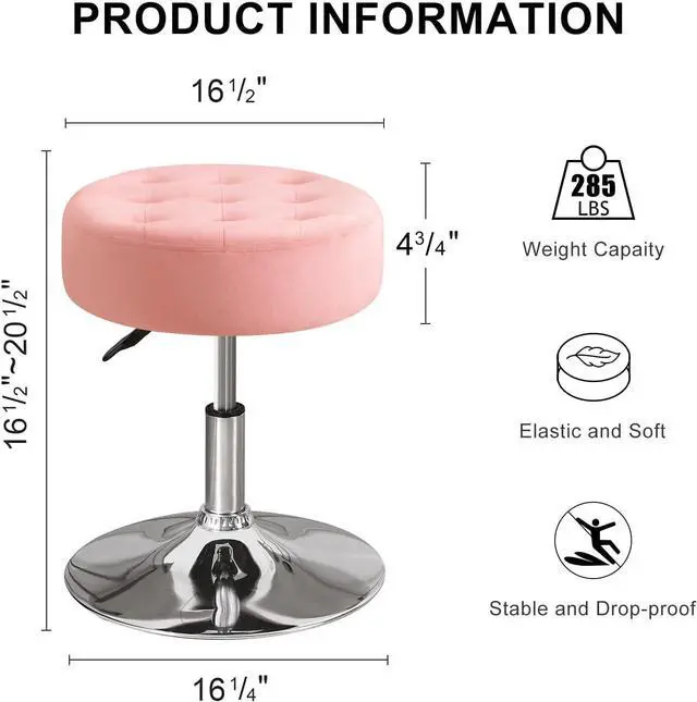 Alt view image 3 of 7 - Furnimart Pink Round Velvet Vanity Ottoman Stool, Contemporary Makeup Modern Accent Stool for Bedroom Living Room Entryway