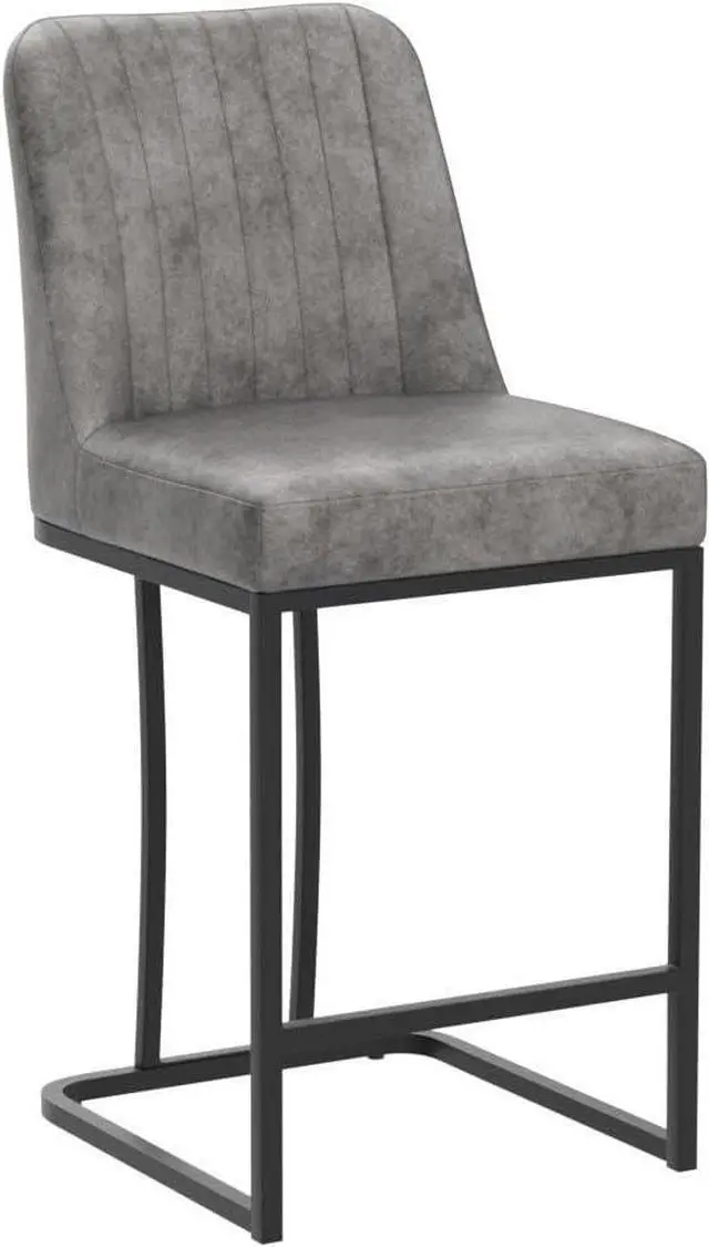 Alt view image 4 of 7 - LSSPAID Bar Stools Set of 2, 24.8 inch Modern Upholstered Fabric Counter Height Barstools, Kitchen Island Chairs with Black Metal Legs, Grey