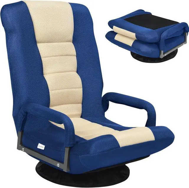 Main image of Giantex Floor Chair, 360 Degree Swivel Chair with Adjustable Backrest, Lumbar Support, Armrest, Foldable Lazy Sofa Chair Rocker for TV, Reading, Playing Video Games, Gaming Chair Floor, Blue/Beige
