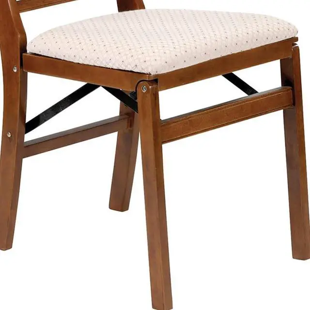 Alt view image 5 of 5 - MECO Stakmore Urn Premium Solid Wood Dining Table Folding Chair Set with Fabric Padded Upholstered Seat, Fruitwood/Blush (2 Pack)