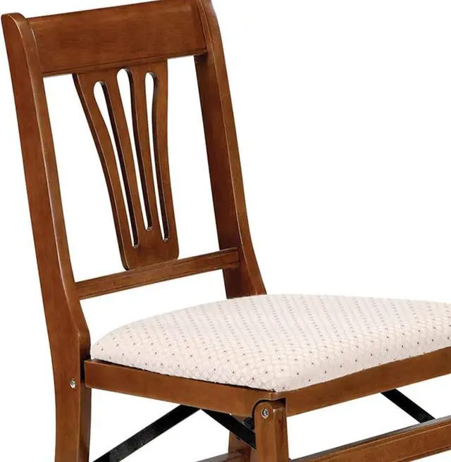 Alt view image 4 of 5 - MECO Stakmore Urn Premium Solid Wood Dining Table Folding Chair Set with Fabric Padded Upholstered Seat, Fruitwood/Blush (2 Pack)
