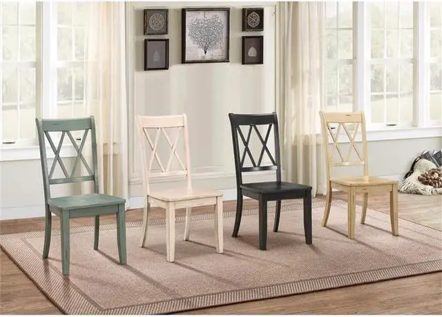 Alt view image 2 of 5 - Homelegance Janina Dining Room Chairs Set of 2, Modern Farmhouse Dining Chairs Set of 2, Solid Wood, X Cross Back, Traditional Modern Ranch Style Kitchen For Table, Armless, Easy Assembly, Teal