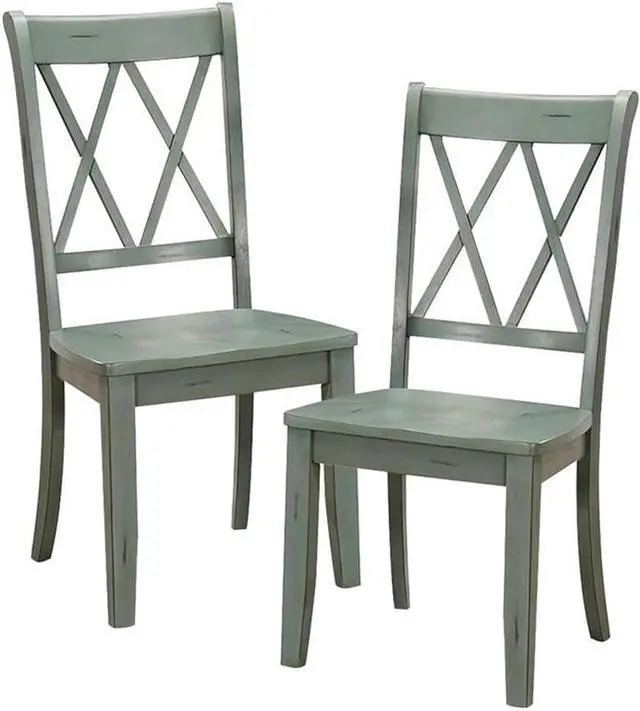 Alt view image 5 of 5 - Homelegance Janina Dining Room Chairs Set of 2, Modern Farmhouse Dining Chairs Set of 2, Solid Wood, X Cross Back, Traditional Modern Ranch Style Kitchen For Table, Armless, Easy Assembly, Teal