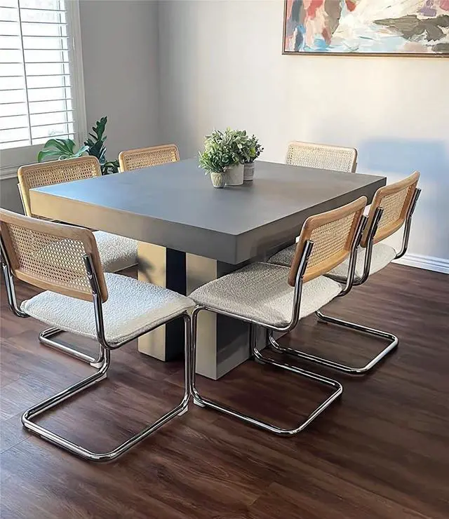 Alt view image 2 of 7 - ONEVOG Upholstered Boucle Dining Chairs Set of 2, Sturdy Rubber Wood Frame Cane Chairs, Comfy Kitchen Chairs with Natural Cane Back, Stainless Chrome Base for Dining Room, Club, Waiting Room