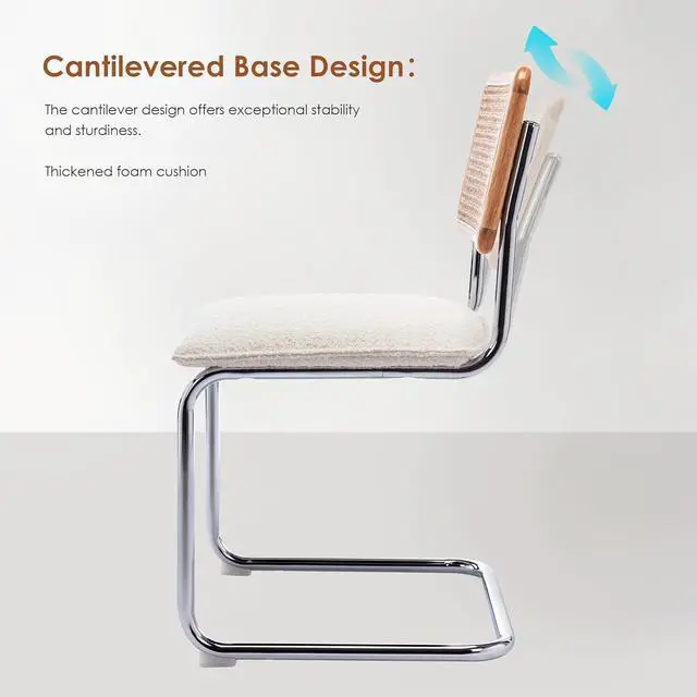 Alt view image 7 of 7 - ONEVOG Upholstered Boucle Dining Chairs Set of 2, Sturdy Rubber Wood Frame Cane Chairs, Comfy Kitchen Chairs with Natural Cane Back, Stainless Chrome Base for Dining Room, Club, Waiting Room