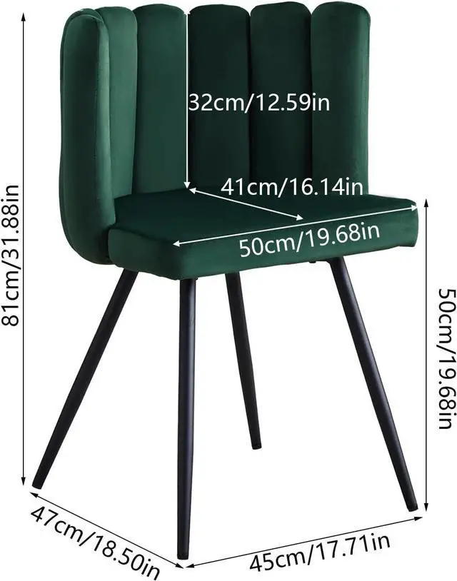 Alt view image 2 of 7 - CLIPOP Vanity Chair with Back, Modern Small Accent Chair No Wheels, Velvet Makeup Vanity Chair with Metal Legs, Upholstered Home Office Desk Chair for Living Room, Bedroom, Kitchen Dining Chairs Green