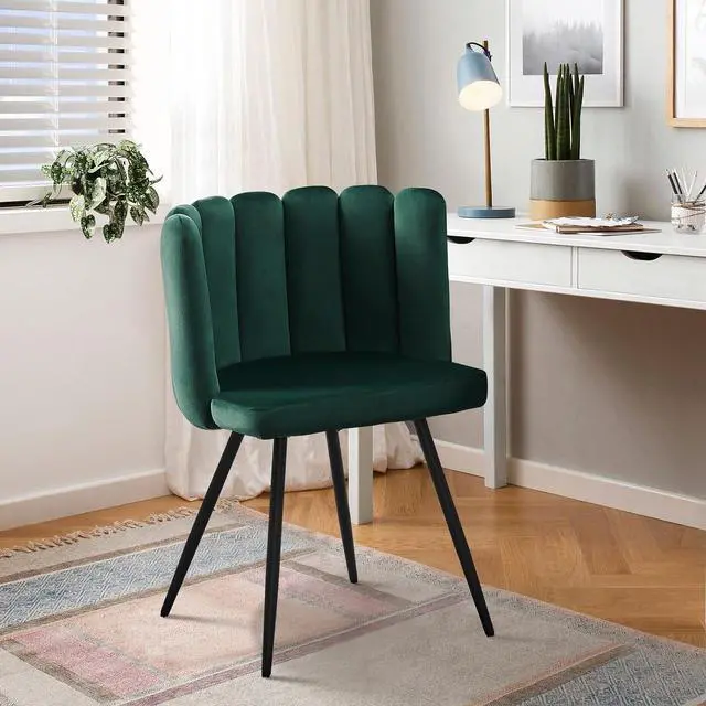 Alt view image 6 of 7 - CLIPOP Vanity Chair with Back, Modern Small Accent Chair No Wheels, Velvet Makeup Vanity Chair with Metal Legs, Upholstered Home Office Desk Chair for Living Room, Bedroom, Kitchen Dining Chairs Green