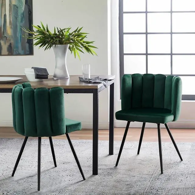 Alt view image 7 of 7 - CLIPOP Vanity Chair with Back, Modern Small Accent Chair No Wheels, Velvet Makeup Vanity Chair with Metal Legs, Upholstered Home Office Desk Chair for Living Room, Bedroom, Kitchen Dining Chairs Green
