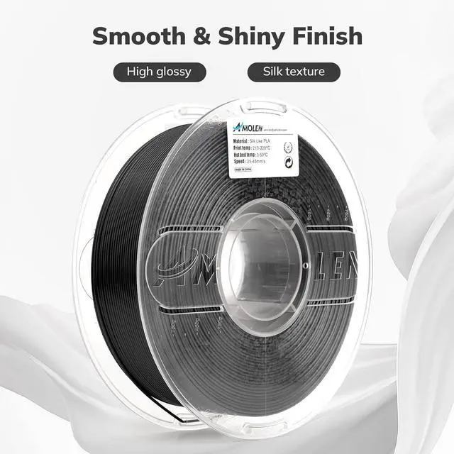 Alt view image 2 of 7 - AMOLEN Silk PLA 3D Printer Filament, Shiny Silk Black PLA Filament 1.75mm, 3D Printing PLA Filament for Most 3D Printer, 1kg Spool(2.2lbs)