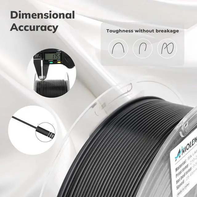 Alt view image 3 of 7 - AMOLEN Silk PLA 3D Printer Filament, Shiny Silk Black PLA Filament 1.75mm, 3D Printing PLA Filament for Most 3D Printer, 1kg Spool(2.2lbs)