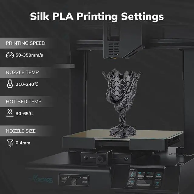 Alt view image 5 of 7 - AMOLEN Silk PLA 3D Printer Filament, Shiny Silk Black PLA Filament 1.75mm, 3D Printing PLA Filament for Most 3D Printer, 1kg Spool(2.2lbs)