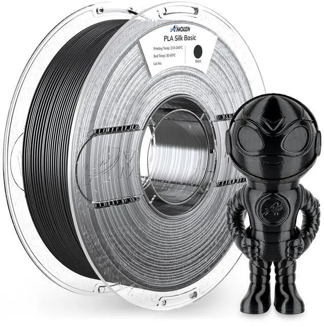 Alt view image 7 of 7 - AMOLEN Silk PLA 3D Printer Filament, Shiny Silk Black PLA Filament 1.75mm, 3D Printing PLA Filament for Most 3D Printer, 1kg Spool(2.2lbs)