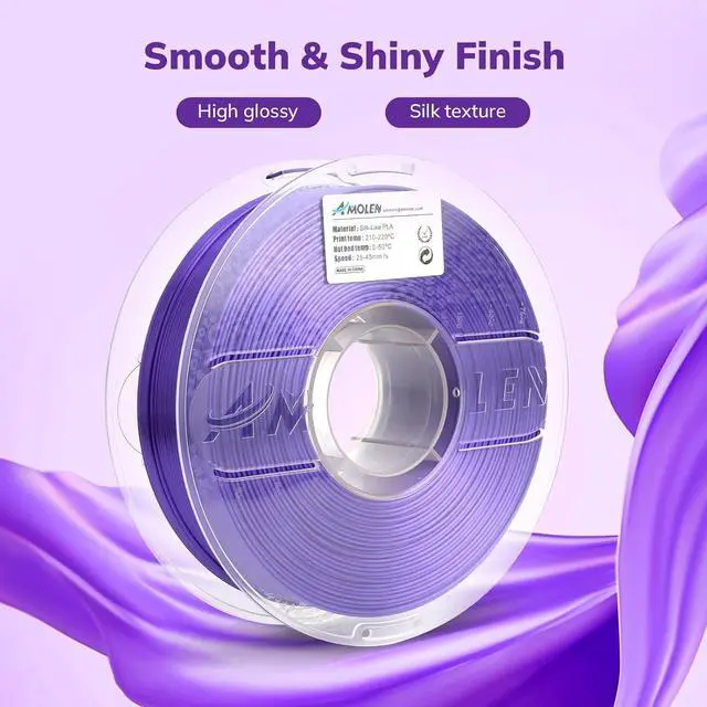 Alt view image 2 of 6 - AMOLEN Silk PLA 3D Printer Filament, Shiny Silk Purple PLA Filament 1.75mm, 3D Printing PLA Filament for Most FDM 3D Printer, 1kg Spool(2.2lbs)