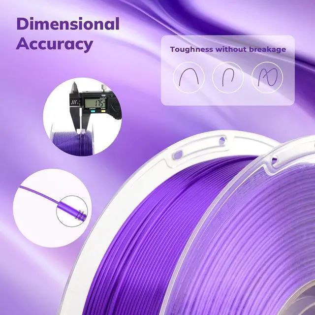 Alt view image 3 of 6 - AMOLEN Silk PLA 3D Printer Filament, Shiny Silk Purple PLA Filament 1.75mm, 3D Printing PLA Filament for Most FDM 3D Printer, 1kg Spool(2.2lbs)