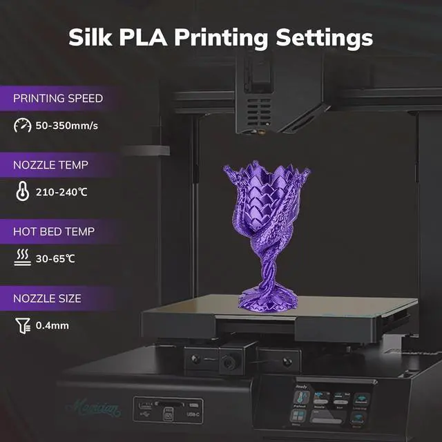 Alt view image 5 of 6 - AMOLEN Silk PLA 3D Printer Filament, Shiny Silk Purple PLA Filament 1.75mm, 3D Printing PLA Filament for Most FDM 3D Printer, 1kg Spool(2.2lbs)