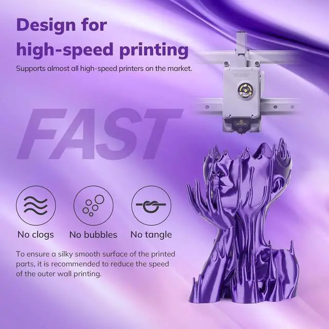 Alt view image 4 of 6 - AMOLEN Silk PLA 3D Printer Filament, Shiny Silk Purple PLA Filament 1.75mm, 3D Printing PLA Filament for Most FDM 3D Printer, 1kg Spool(2.2lbs)