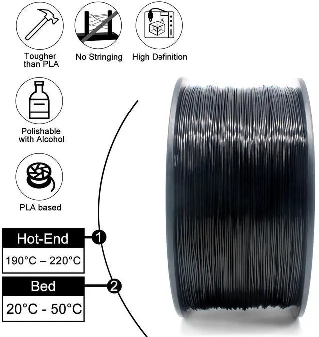 Alt view image 7 of 7 - RepRapper Black MPLA (Modified PLA) Extra Strong PLA Plus Filament for 3D Printer 1.75mm (± 0.03mm) 6.6lbs (3kg)