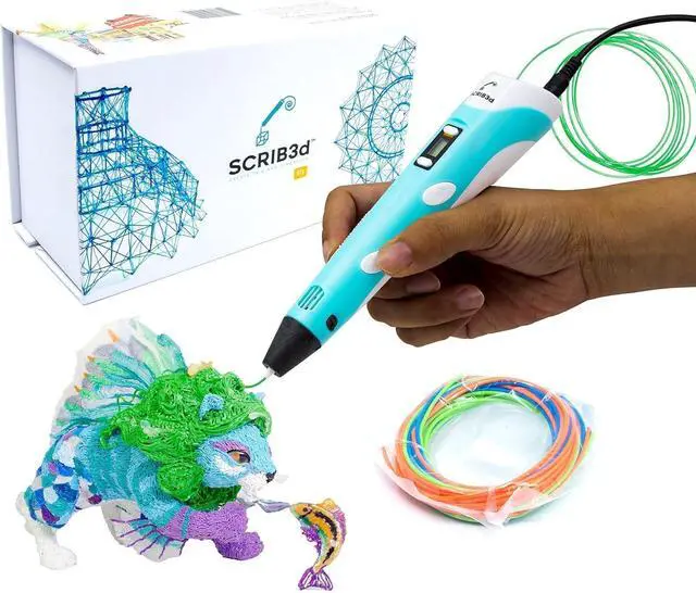 Main image of SCRIB3D P1 3D Printing Pen with Display - Includes 3D Pen, 3 Starter Colors of PLA Filament, Stencil Book + Project Guide, and Charger