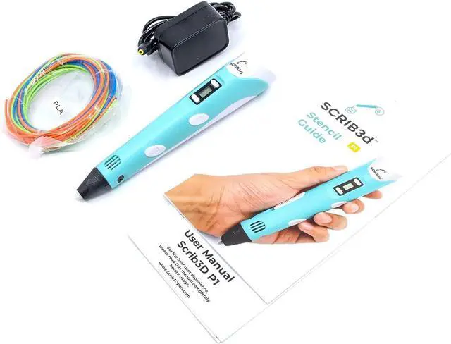Alt view image 3 of 6 - SCRIB3D P1 3D Printing Pen with Display - Includes 3D Pen, 3 Starter Colors of PLA Filament, Stencil Book + Project Guide, and Charger