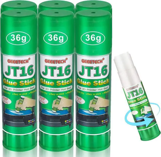 Main image of 3D Printer Glue Sticks, 36 Grams Each PVP Solid Glue Sticks for Hot Bed Plate, Washable, Non-Toxic, Reduce Warping for PLA, ABS, PETG, HIPS, TPU Filament on PEI, Glass, Aluminum, Buildtak Board, 6Pcs