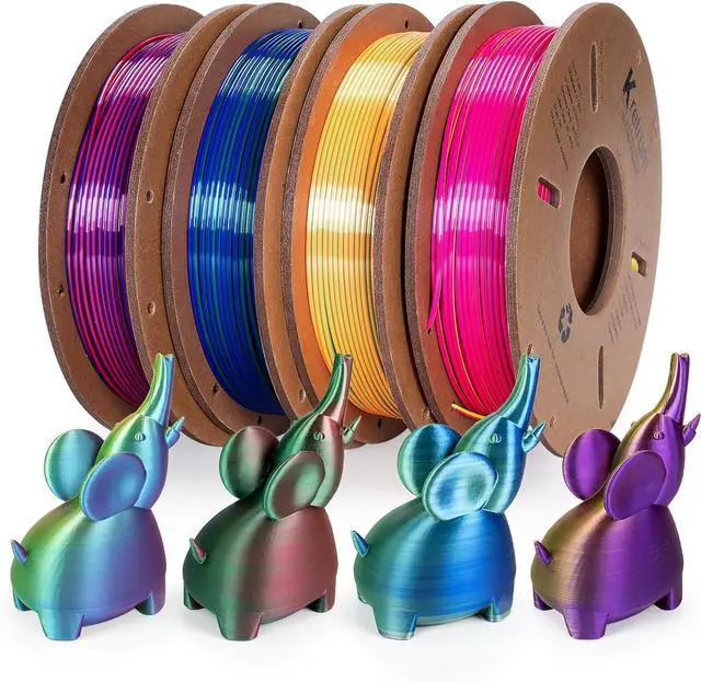 Main image of Tri Color Silk PLA 3D Printer Filament Bundle 1.75mm Color Changing PLA Filament Multi Pack Bundle 4 Spool Each 250g (Multicolor: Red&Yellow&Blue; Red&Blue&Green; Red&Purple&Gold; Orange&Blue&Green)