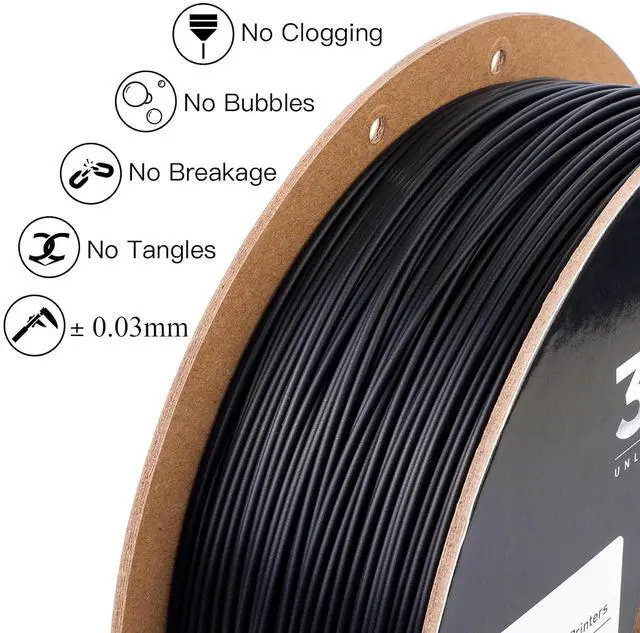 Alt view image 2 of 7 - INLAND PLA 3D Printer Filament - 3D Printing PLA Filament 1.75mm, Dimensional Accuracy +/- 0.03mm - 1kg Cardboard Spool (2.2 lbs), Black PLA