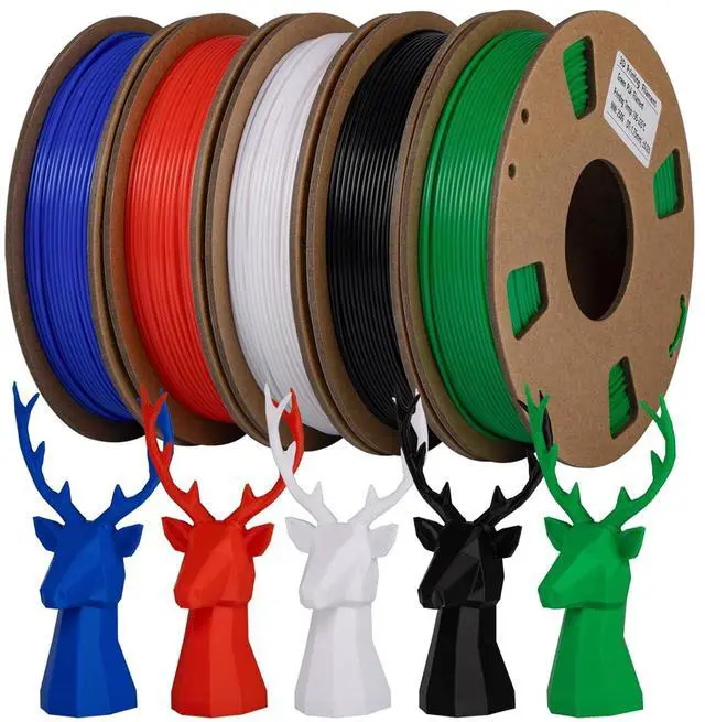 Main image of PLA 3D Printer Filament Bundle, TINMORRY PLA Filament 1.75mm, 250g x 5 Spools, Black+White+Blue+Red+Green, Net Weight 1.25kg
