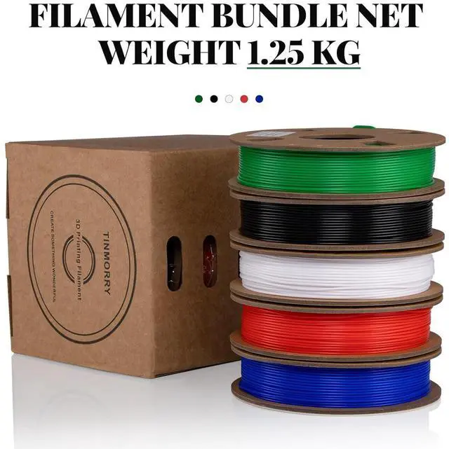 Alt view image 4 of 6 - PLA 3D Printer Filament Bundle, TINMORRY PLA Filament 1.75mm, 250g x 5 Spools, Black+White+Blue+Red+Green, Net Weight 1.25kg