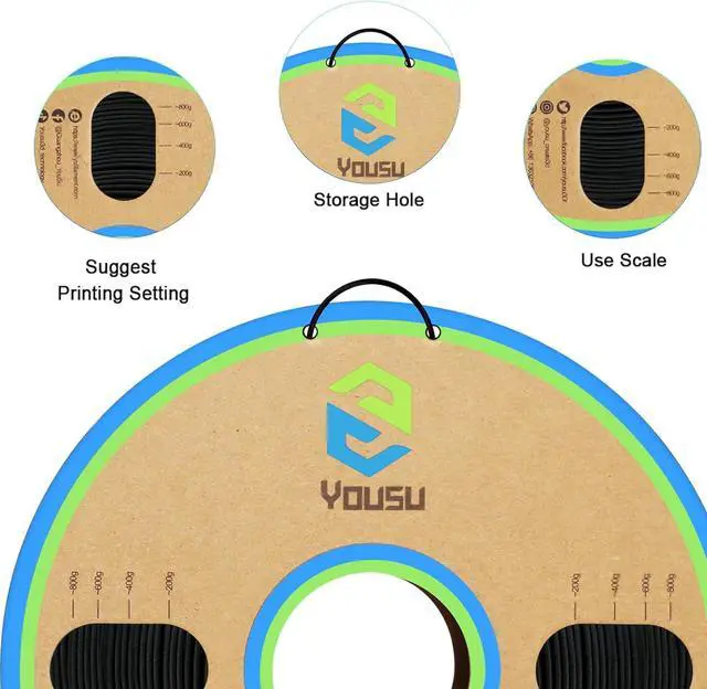 Alt view image 4 of 6 - YOUSU Polypropylene PP Filament, 1.75mm 3D Printer Filament for 3D Printing, 1kg(2.2lbs) 5pcs Build Sheet Included, Semi-Flexible Ultra Tough Filament, Black