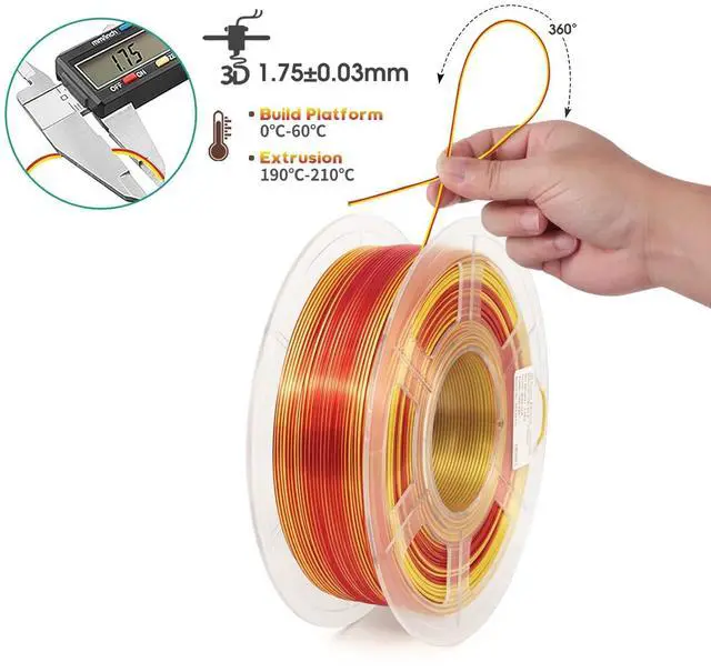 Alt view image 2 of 7 - iSANMATE 3D Printer Filament, PLA Filament 1.75mm Dual Color Silk PLA, Silk Gold Red 3D Printing Filament,1 kg Spool
