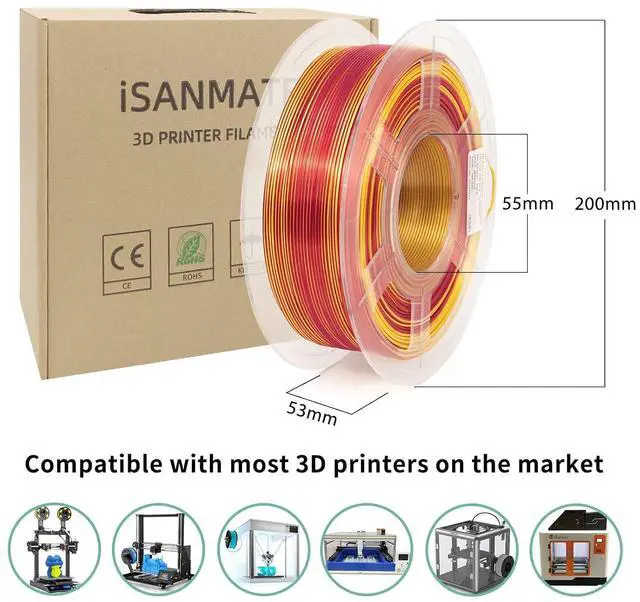 Alt view image 7 of 7 - iSANMATE 3D Printer Filament, PLA Filament 1.75mm Dual Color Silk PLA, Silk Gold Red 3D Printing Filament,1 kg Spool