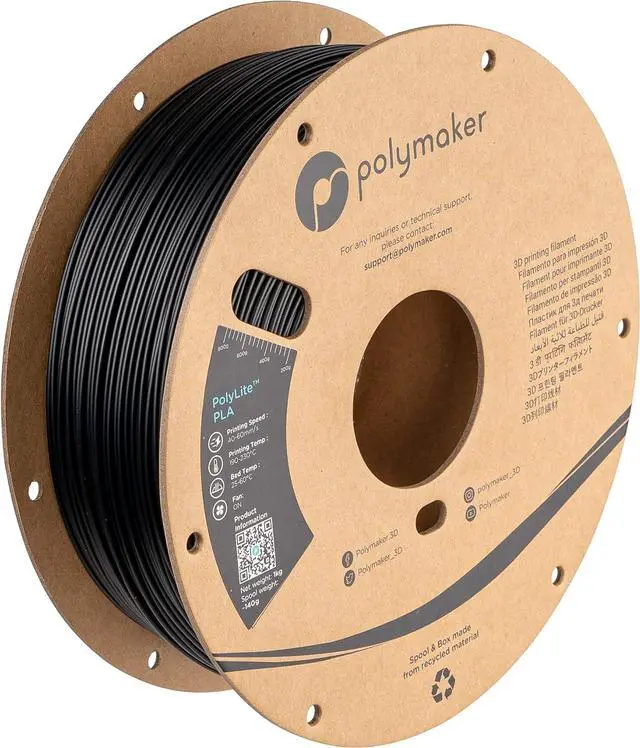 Main image of Polymaker PLA Filament, Black 3D Printer PLA Filament 1.75mm 1kg - PolyLite 3D Printing PLA Filament, Dimensional Accuracy +/- 0.03mm, Compatible with Most 3D Printer, Black