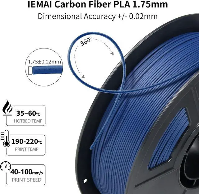 Alt view image 3 of 7 - IEMAI PLA CF 3D Printer Filament 1.75mm Bundle, Carbon Fiber Reinforced PLA 250g×4 Spools Blue/Gray/Brown/Army Green, High Strength & Rigidity, Anti-Fall & Wear-Resistant
