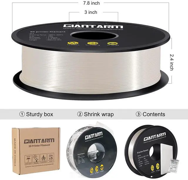 Alt view image 5 of 7 - GIANTARM 3D Printer Filament, Silk White Pla Filament, 1Kg(2.2lbs) Spool, 1.75mm Dimension Accuracy +/- 0.03mm, 3D Printing Filament