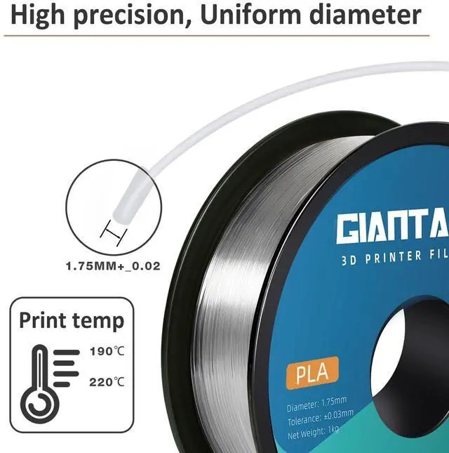 Alt view image 4 of 7 - GIANTARM Clear PLA Filament, 1.75mm Transparent PLA 1kg Spool (2.2lbs), 3D Printer Filament with Vacuum Packaging