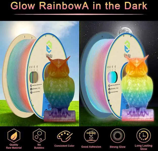 Alt view image 2 of 6 - YOUSU PLA Filament Glow in The Dark MulticolorRainbow PLA Filament, Gradient 3D Printer Filament Color Change, 1kg(2.2lbs) Spool.