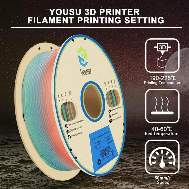 Alt view image 4 of 6 - YOUSU PLA Filament Glow in The Dark MulticolorRainbow PLA Filament, Gradient 3D Printer Filament Color Change, 1kg(2.2lbs) Spool.