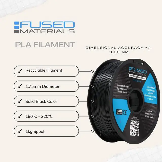 Alt view image 3 of 7 - Black PLA 3D Printer Filament - 1kg Spool, 1.75mm, Dimensional Accuracy +/- 0.03 mm, (Black)