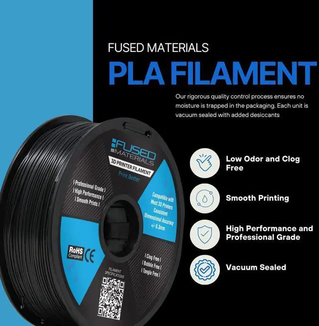 Alt view image 2 of 7 - Black PLA 3D Printer Filament - 1kg Spool, 1.75mm, Dimensional Accuracy +/- 0.03 mm, (Black)