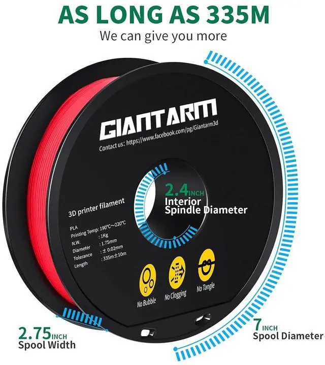 Alt view image 7 of 7 - GIANTARM 3D Printer Filament, Red Pla Filament, 1Kg(2.2lbs) Spool, 1.75mm Dimension Accuracy +/- 0.03mm, 3D Printing Filament