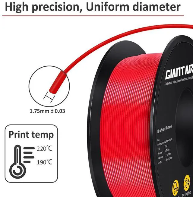 Alt view image 4 of 7 - GIANTARM 3D Printer Filament, Red Pla Filament, 1Kg(2.2lbs) Spool, 1.75mm Dimension Accuracy +/- 0.03mm, 3D Printing Filament