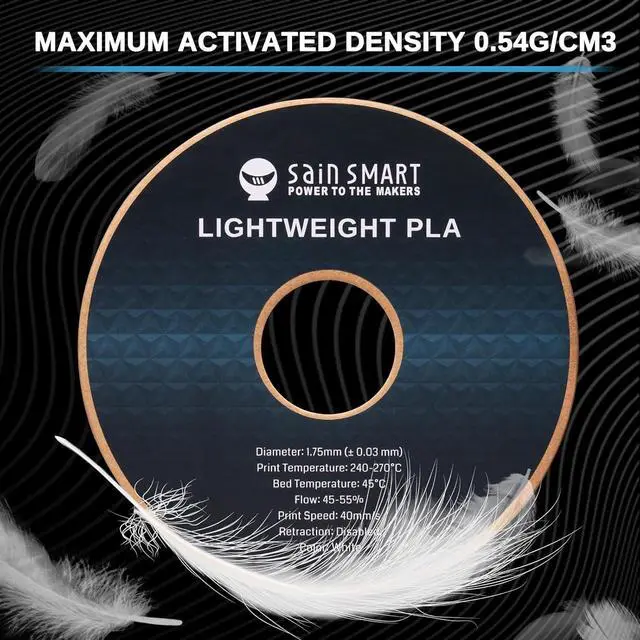Alt view image 2 of 7 - SainSmart Light Weight Filament 1.75mm, LW-PLA Low-Density Active Foaming 3D Printer Filament for RC Planes Drone Parts and Cosplay, White PLA Filament, 1KG