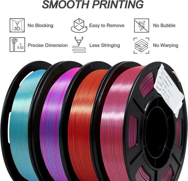 Alt view image 3 of 6 - YOUSU Silk Dual Color PLA Filament 3D Filament Coextrusion PLA Multicolor PLA Filament 1.75mm (± 0.03 mm) Compatible with Most of 3D Printer, 4x250g Silk Pack A